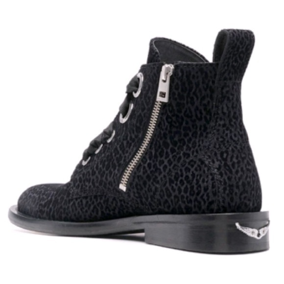 NIB Zadig & Voltaire Laureen Leopard Suede Lace Up Ankle Boots Ink Black Sz 36 - Picture 3 of 15